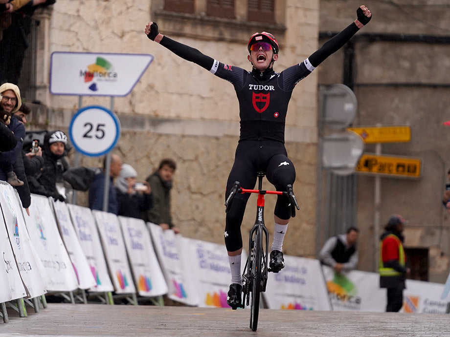 Florian Stork celebrates his first win on his BMC Teammachine R 01